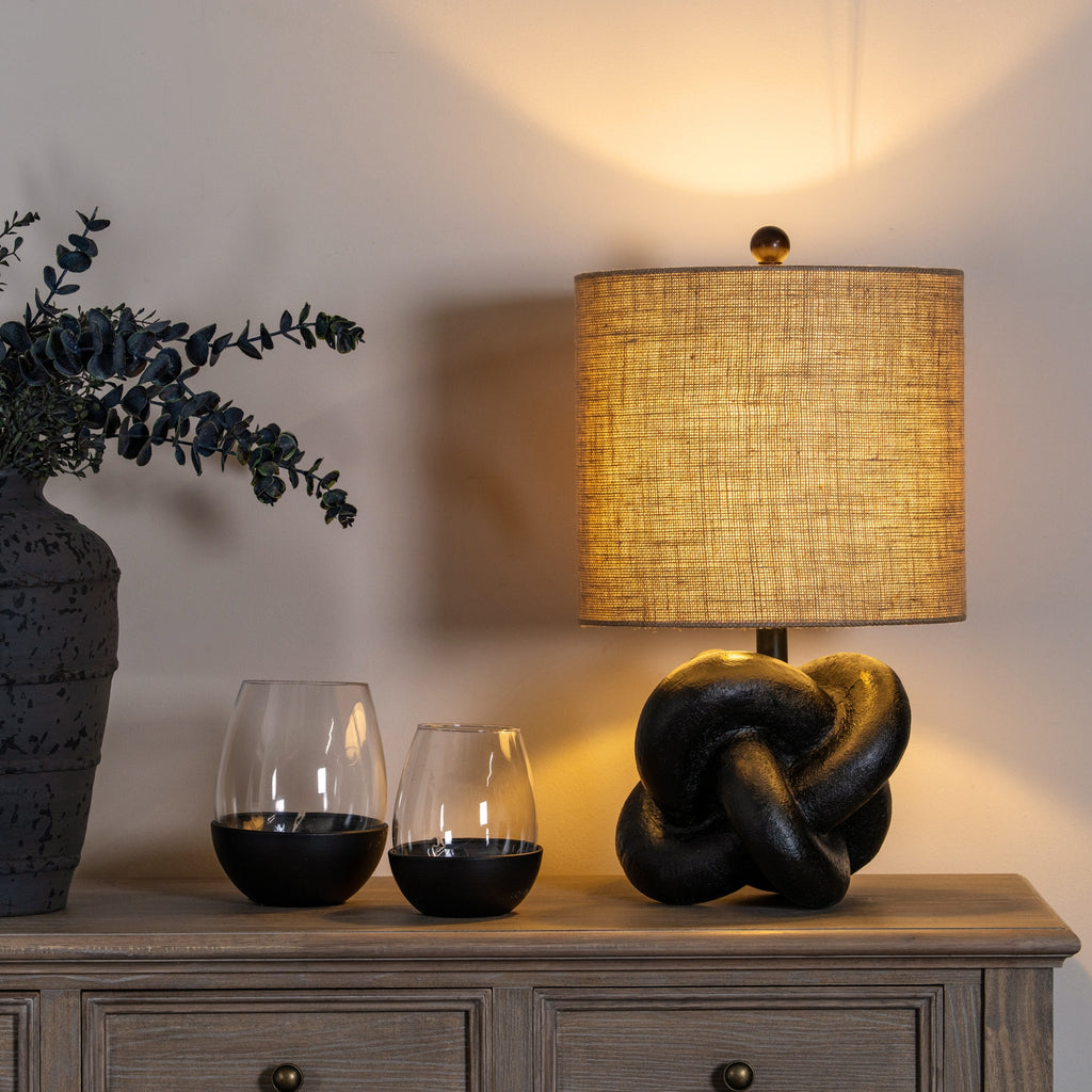 Black Knot Table Lamp with Hessian Shade - Black