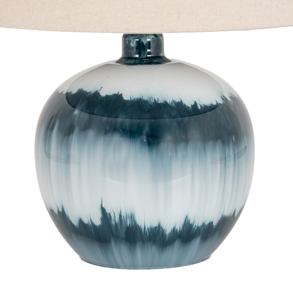 Ocean Shadows Squat Table Lamp with Linen Shade - Blue