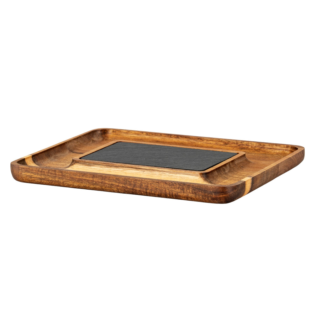 Acacia Serving Tray with Slate - Brown