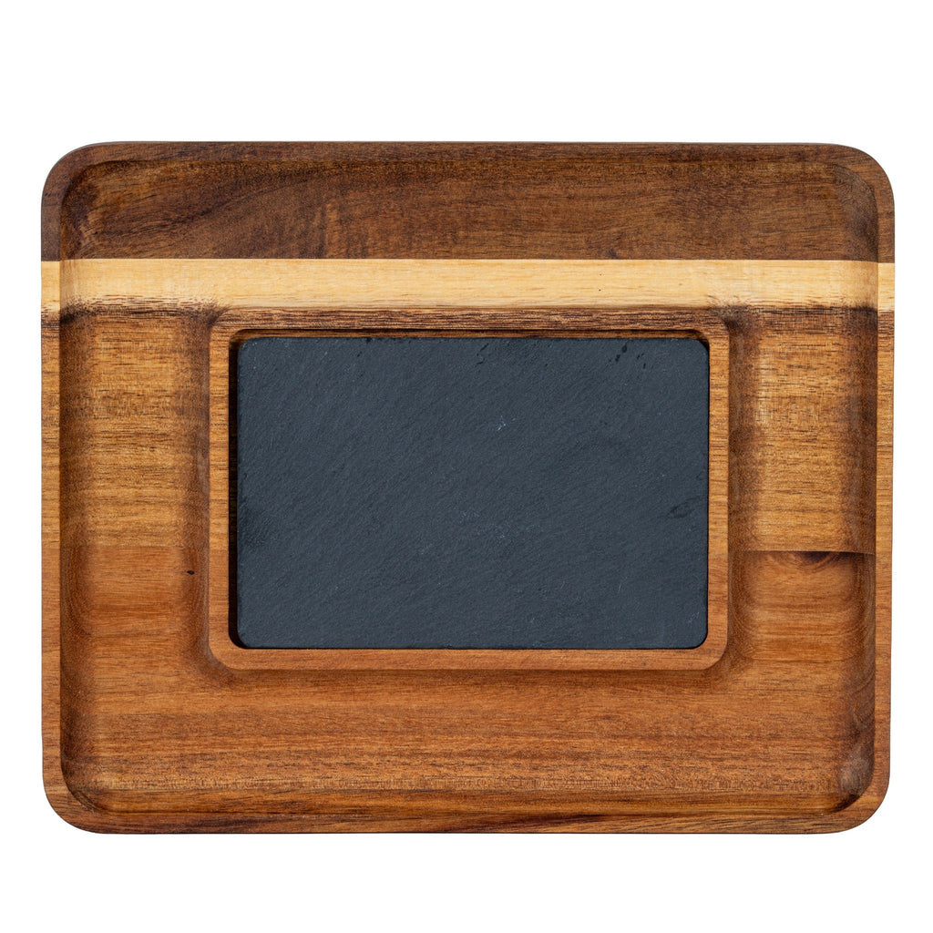 Acacia Serving Tray with Slate - Brown