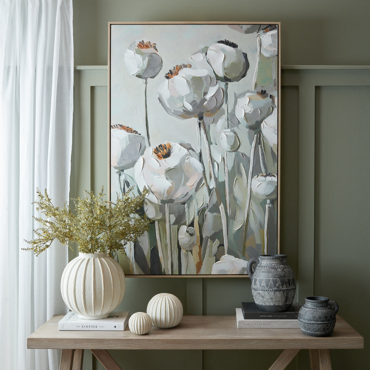 Poppy Heads Hand Painted Canvas In Frame