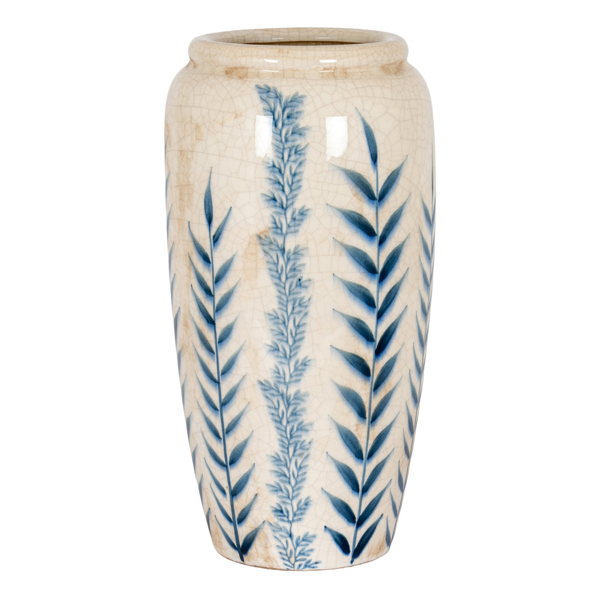 Large Blue Flora Tall Olpe Vase - White
