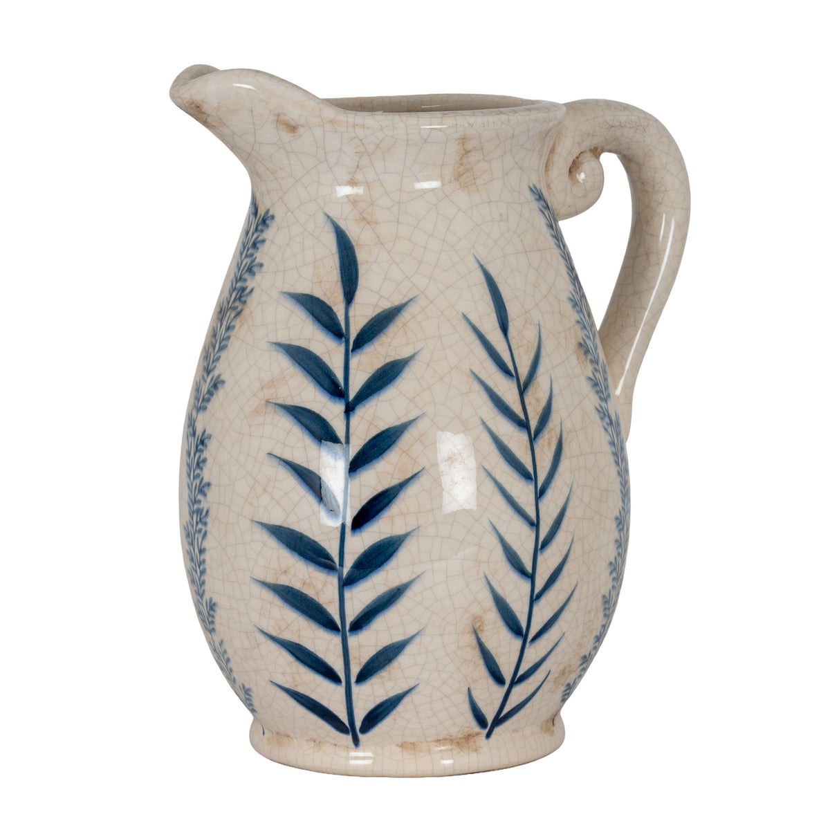 Large Blue Flora Olpe Jug Vase - White
