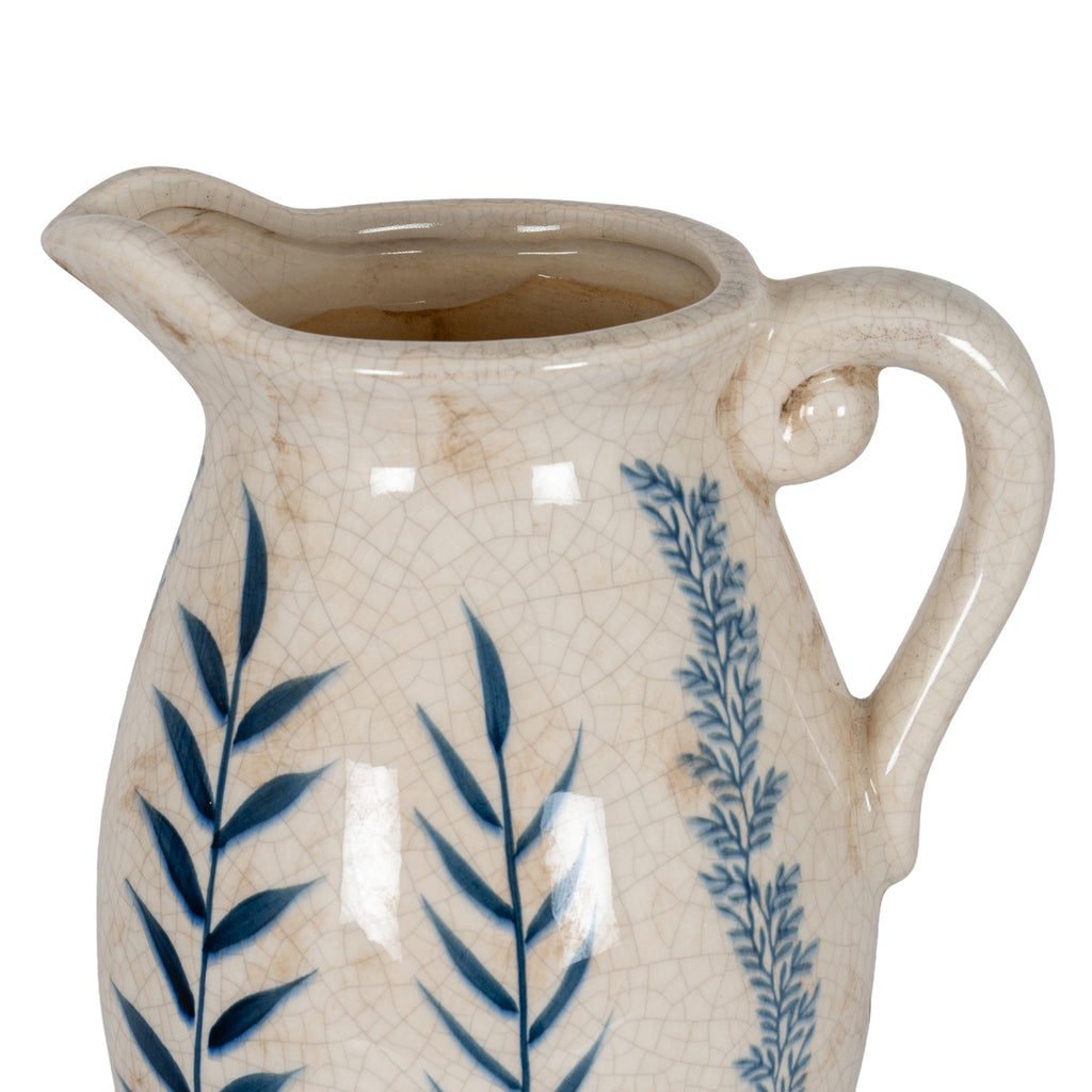 Large Blue Flora Olpe Jug Vase - White