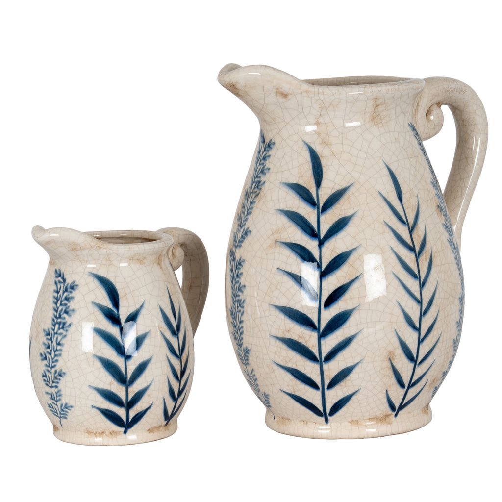Large Blue Flora Olpe Jug Vase - White