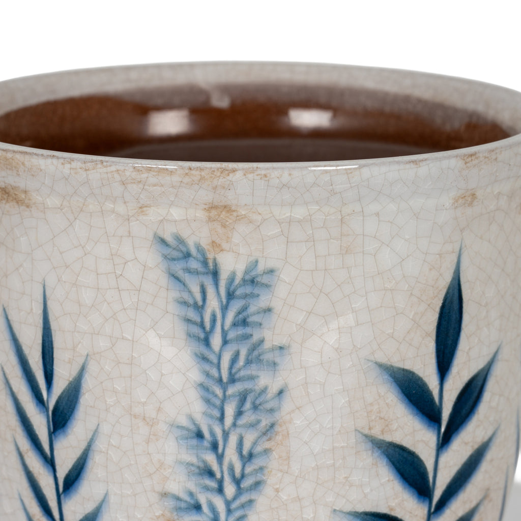 Small Blue Flora Planter Pot - White