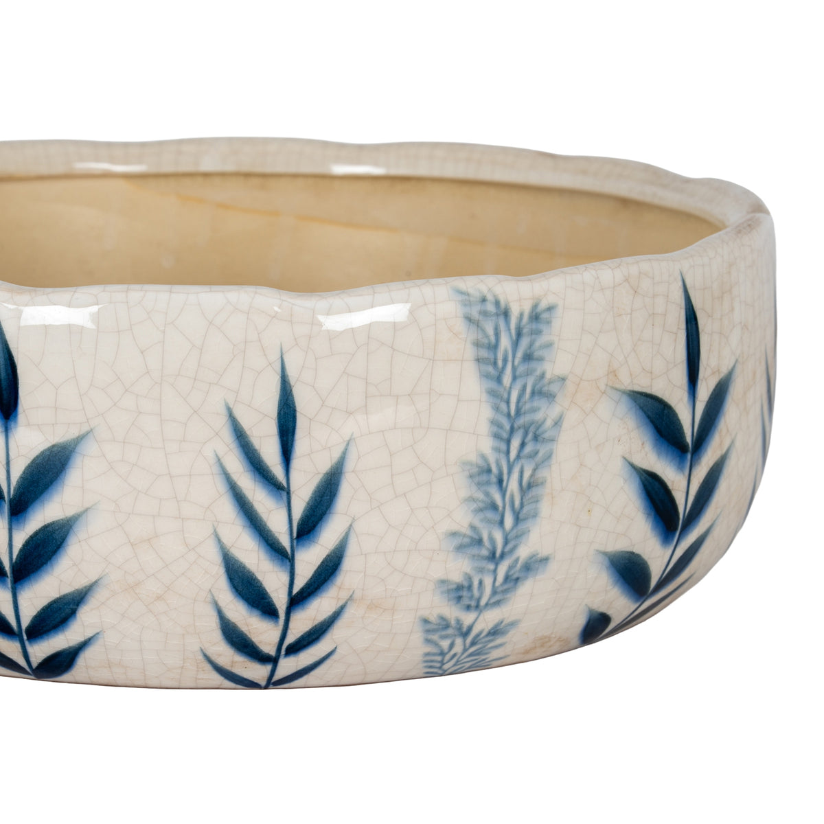 Large Blue Flora Bowl Pot - White