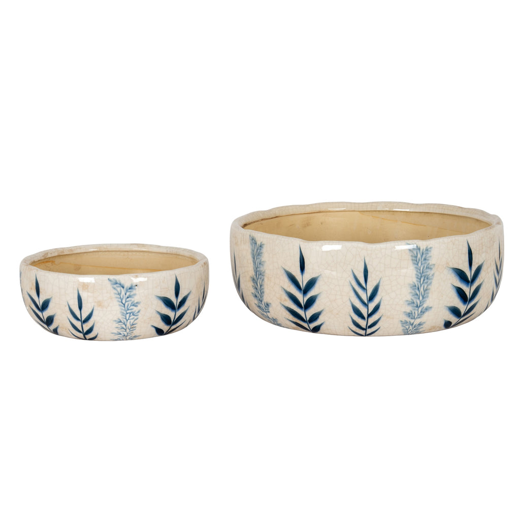 Large Blue Flora Bowl Pot - White
