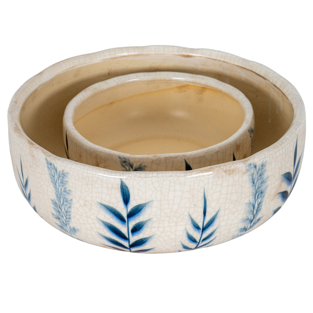 Large Blue Flora Bowl Pot - White