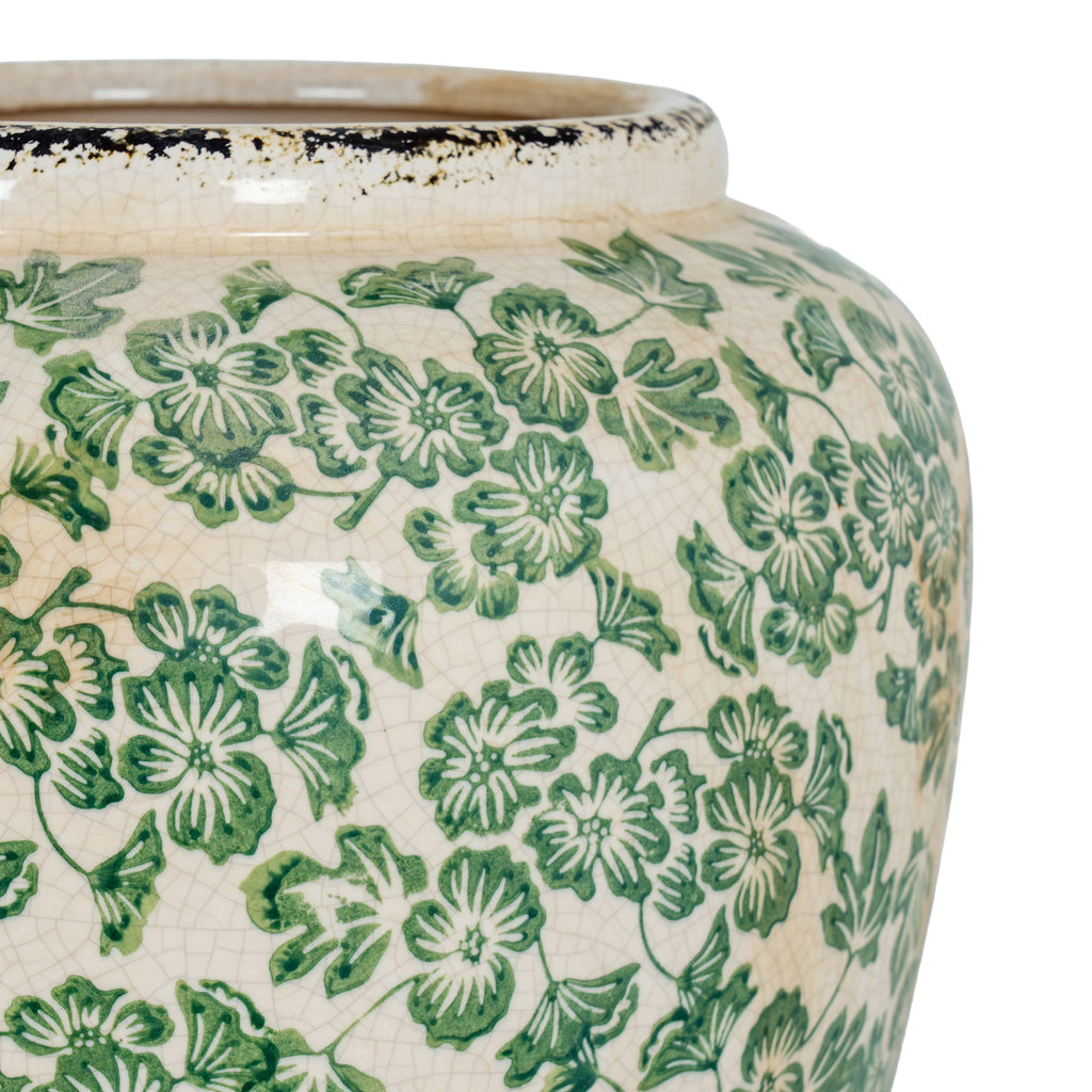 Large Green Clover Olpe Vase - White
