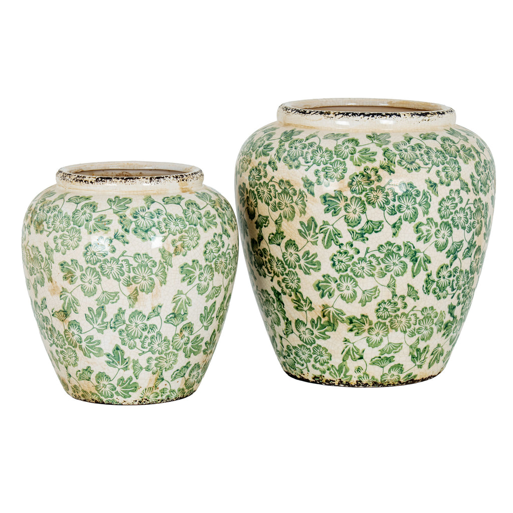 Large Green Clover Olpe Vase - White