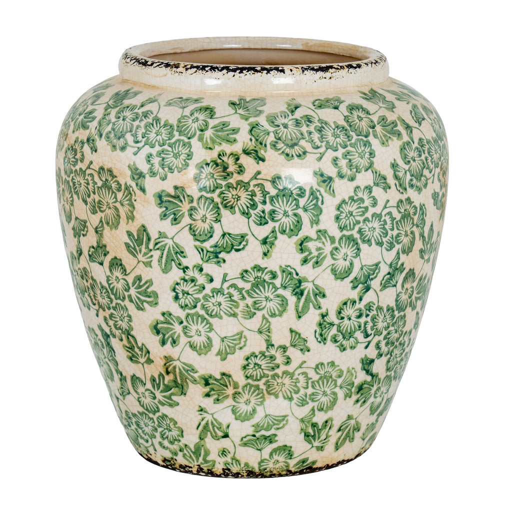 Large Green Clover Olpe Vase - White