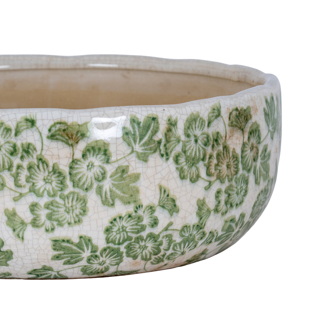 Small Green Clover Ceramic Bowl Pot - White