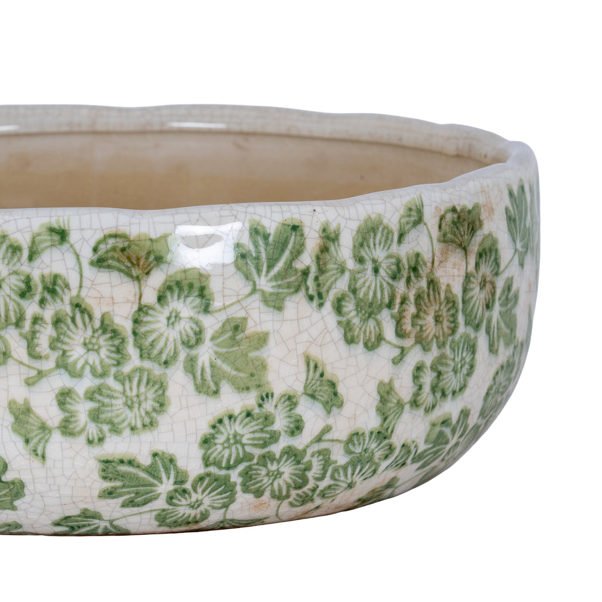 Small Green Clover Ceramic Bowl Pot - White