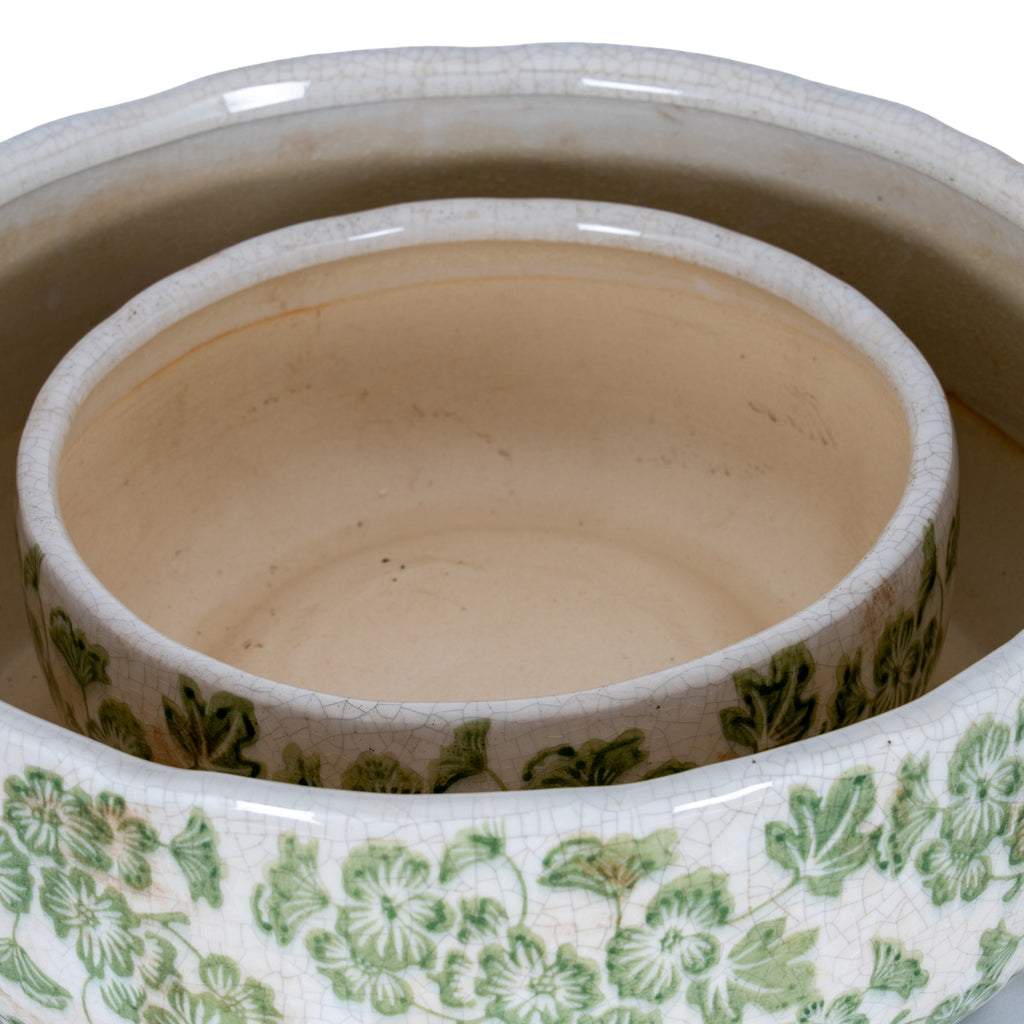 Small Green Clover Ceramic Bowl Pot - White