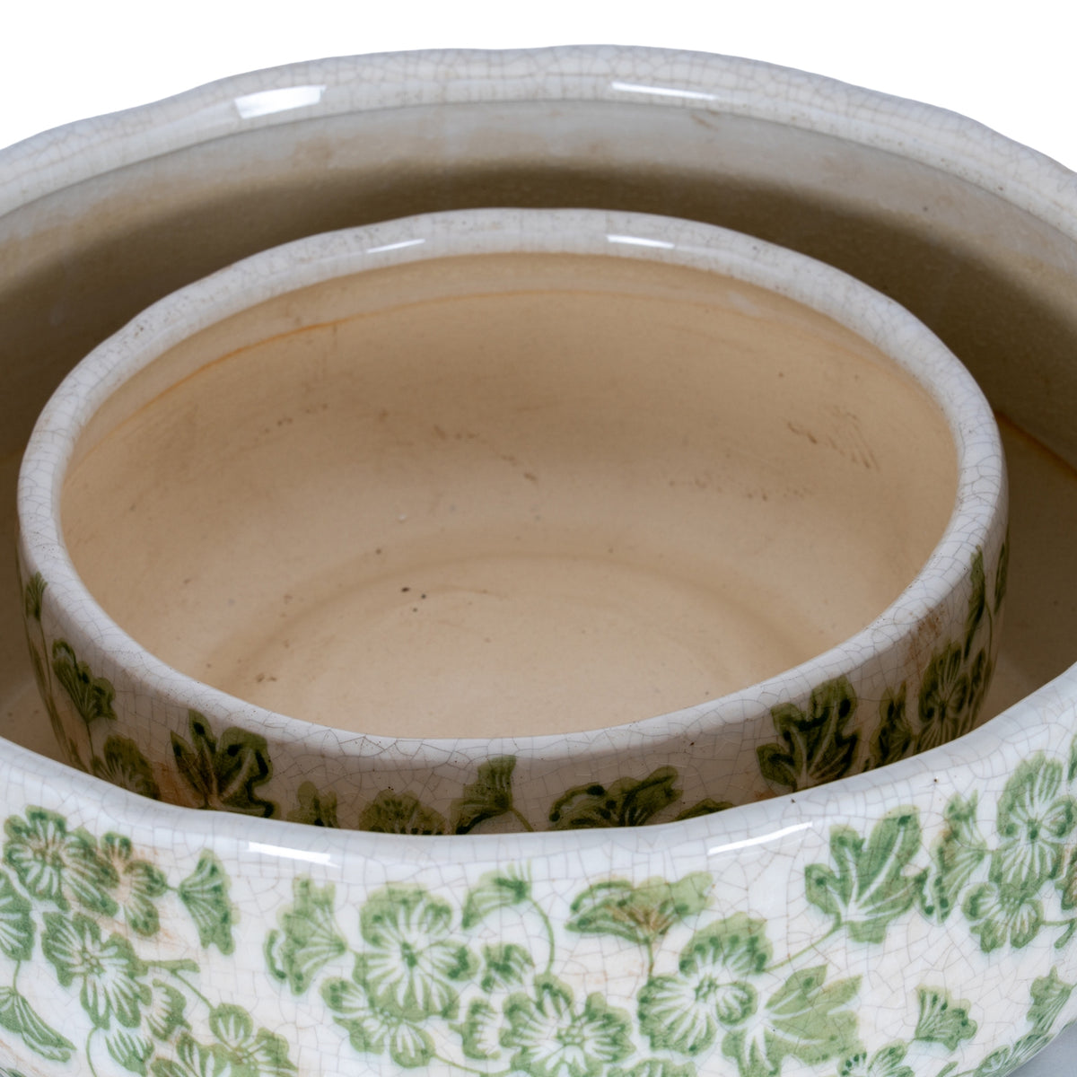 Small Green Clover Ceramic Bowl Pot - White