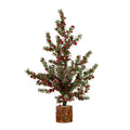 Medium Frosted Winter Berry Tree On Wooden Block