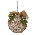 Large Led White Rattan Bauble with Branches and Ribbon