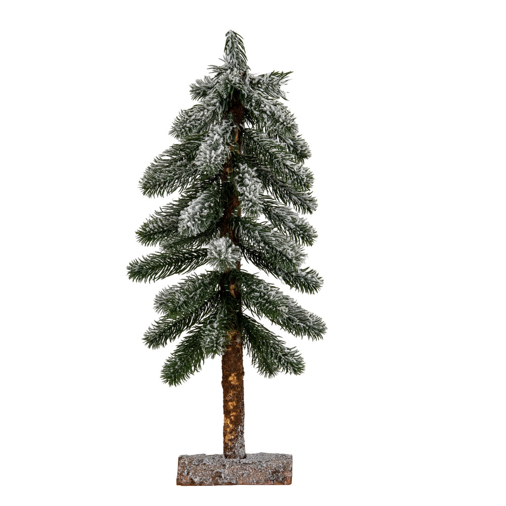 Medium Snowy Pine Tree On Wooden Stand - Green