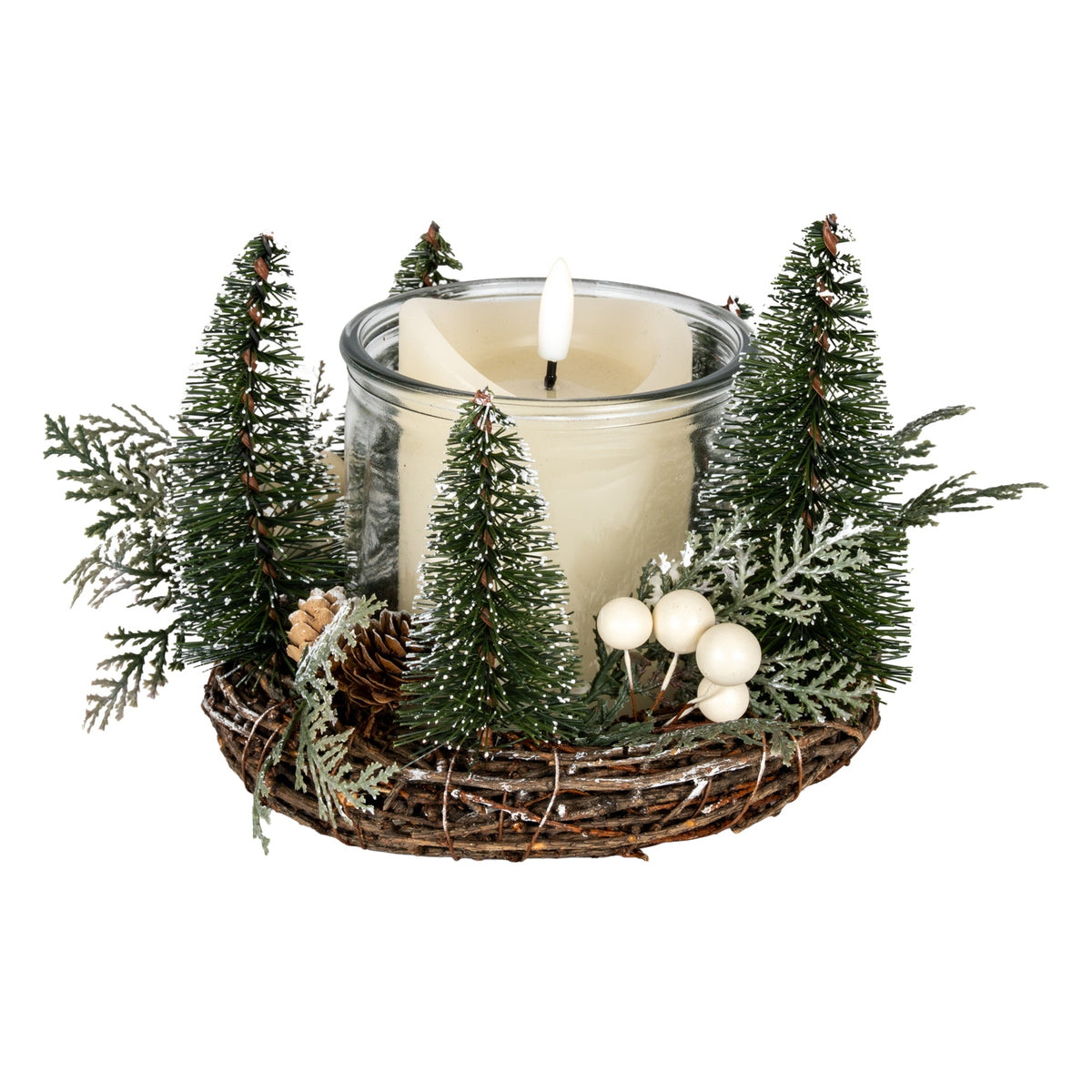 Medium Brush Tree Candle Wreath with Berries and Pinecones