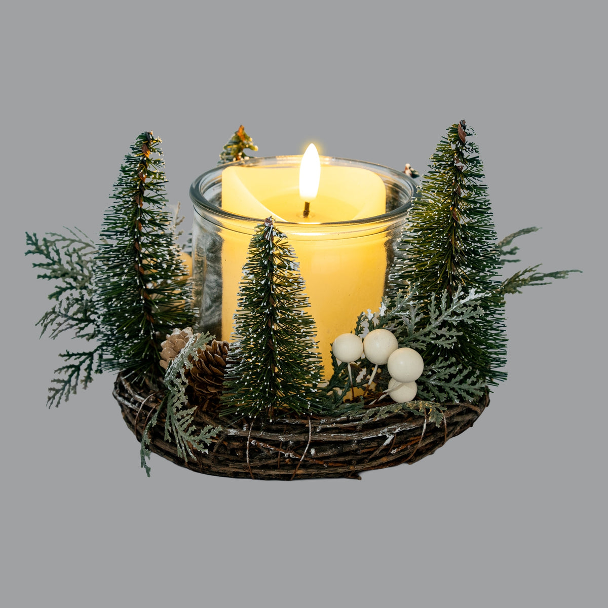 Medium Brush Tree Candle Wreath with Berries and Pinecones