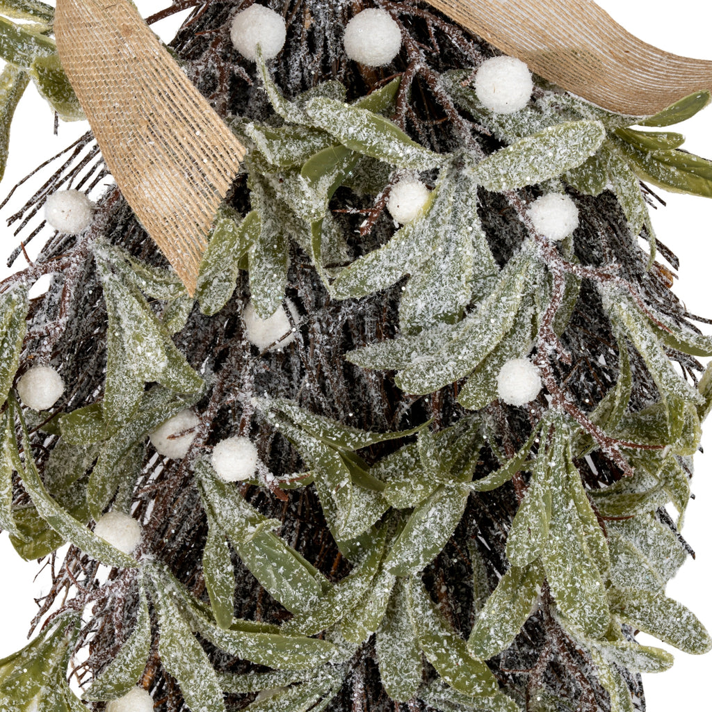 Frosted Mistletoe and Pine Swag with Ribbon - Green