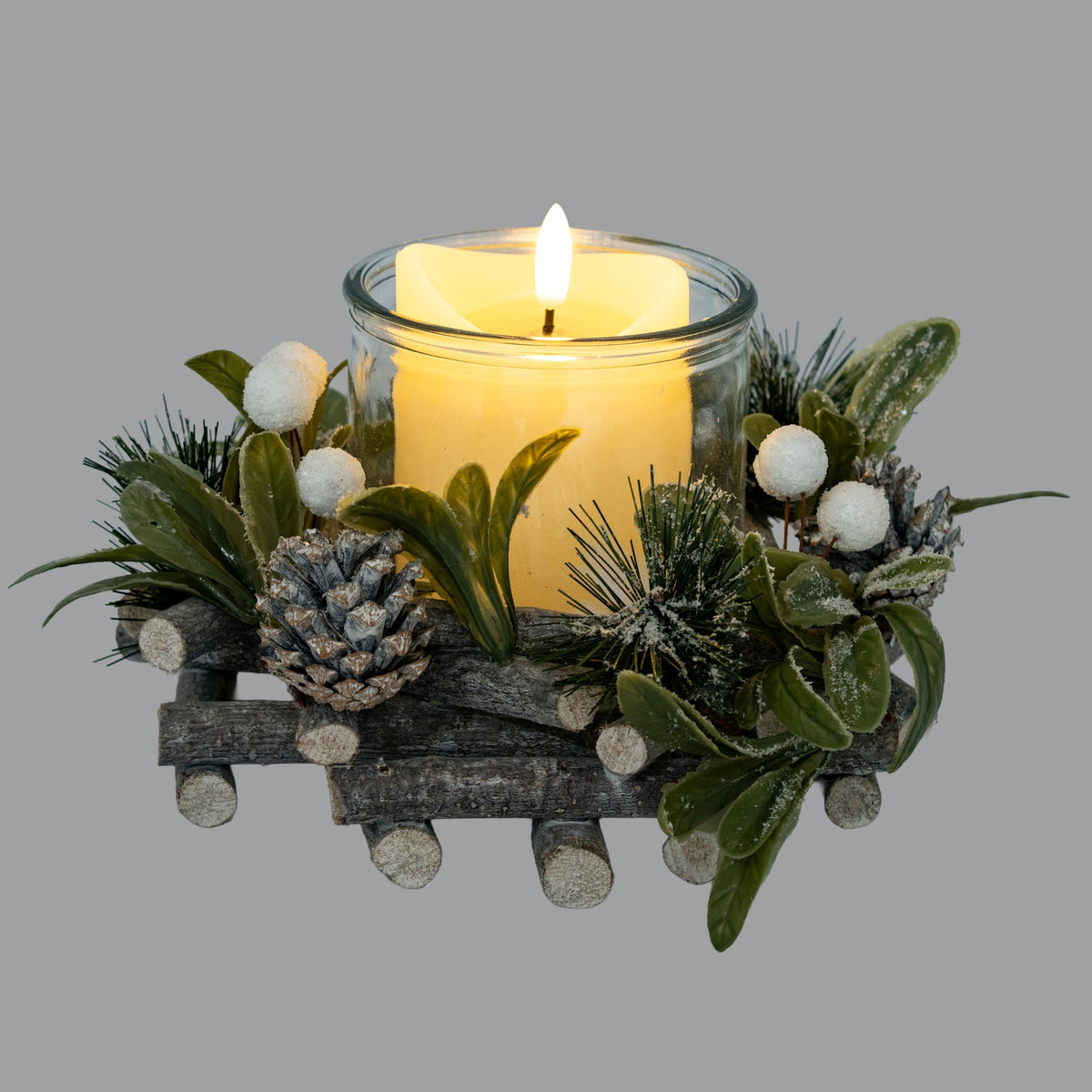 Frosted Mistletoe and Pine Candle Wreath