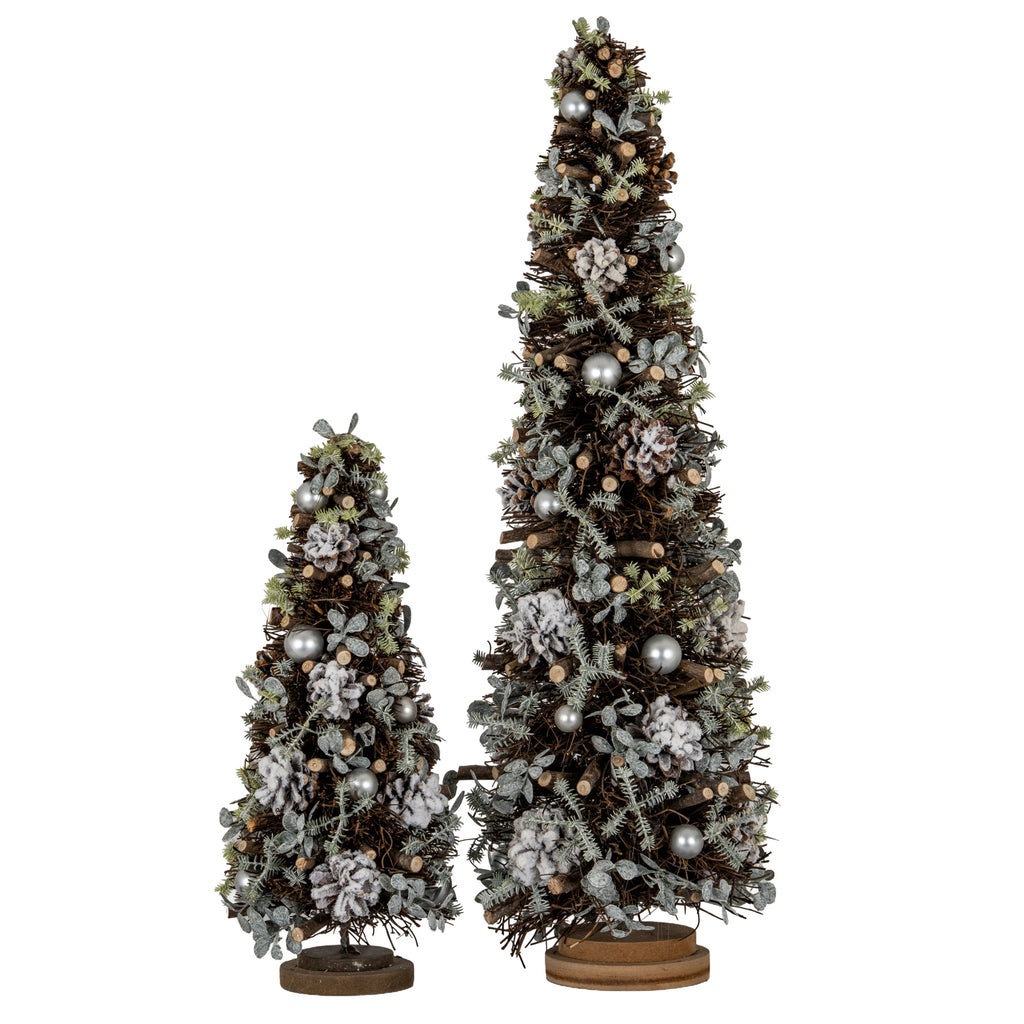 Medium Frosted Forest Tree with Pinecones and Pearls - Brown