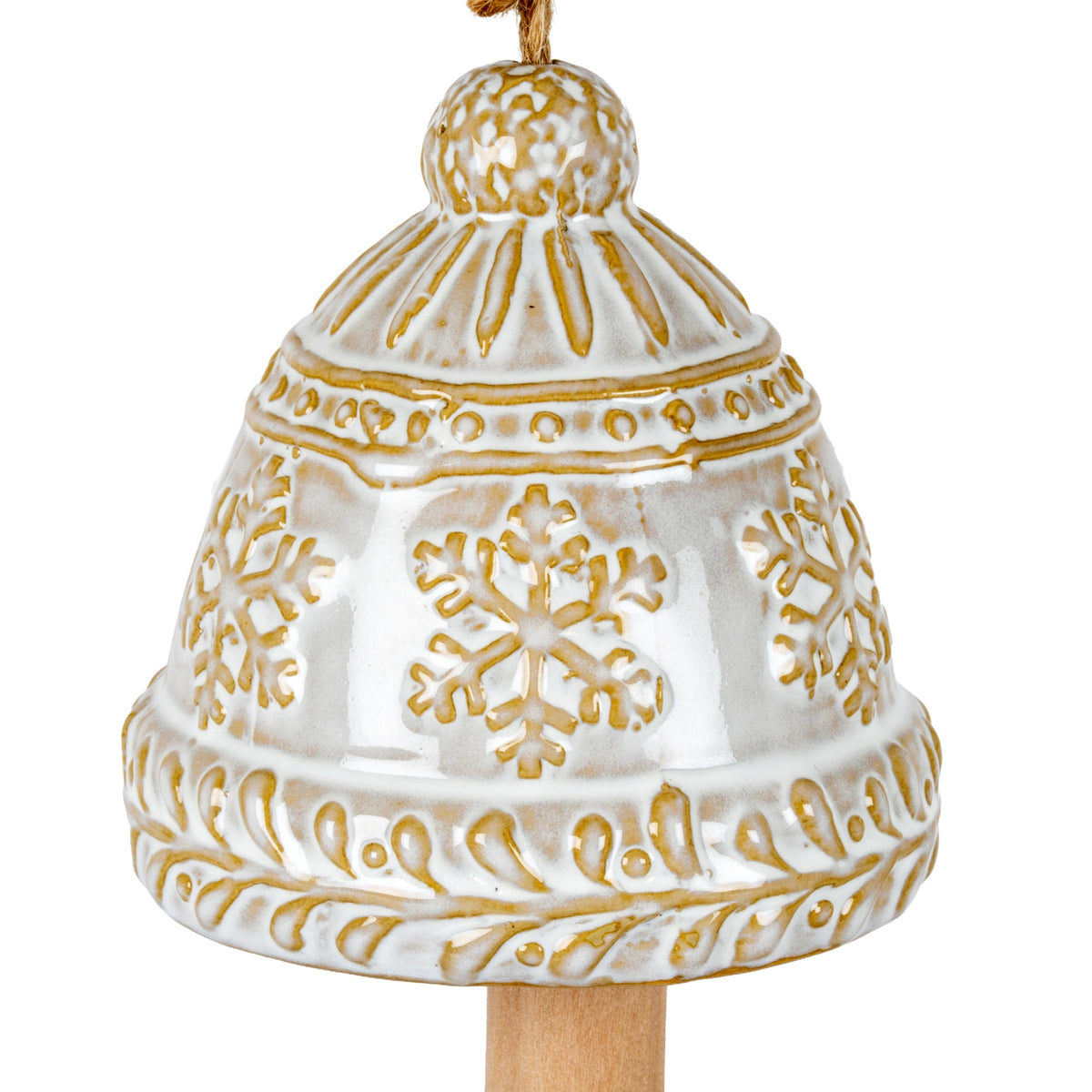 Ceramic Bell Tree Ornament with Snowflake Detail - White
