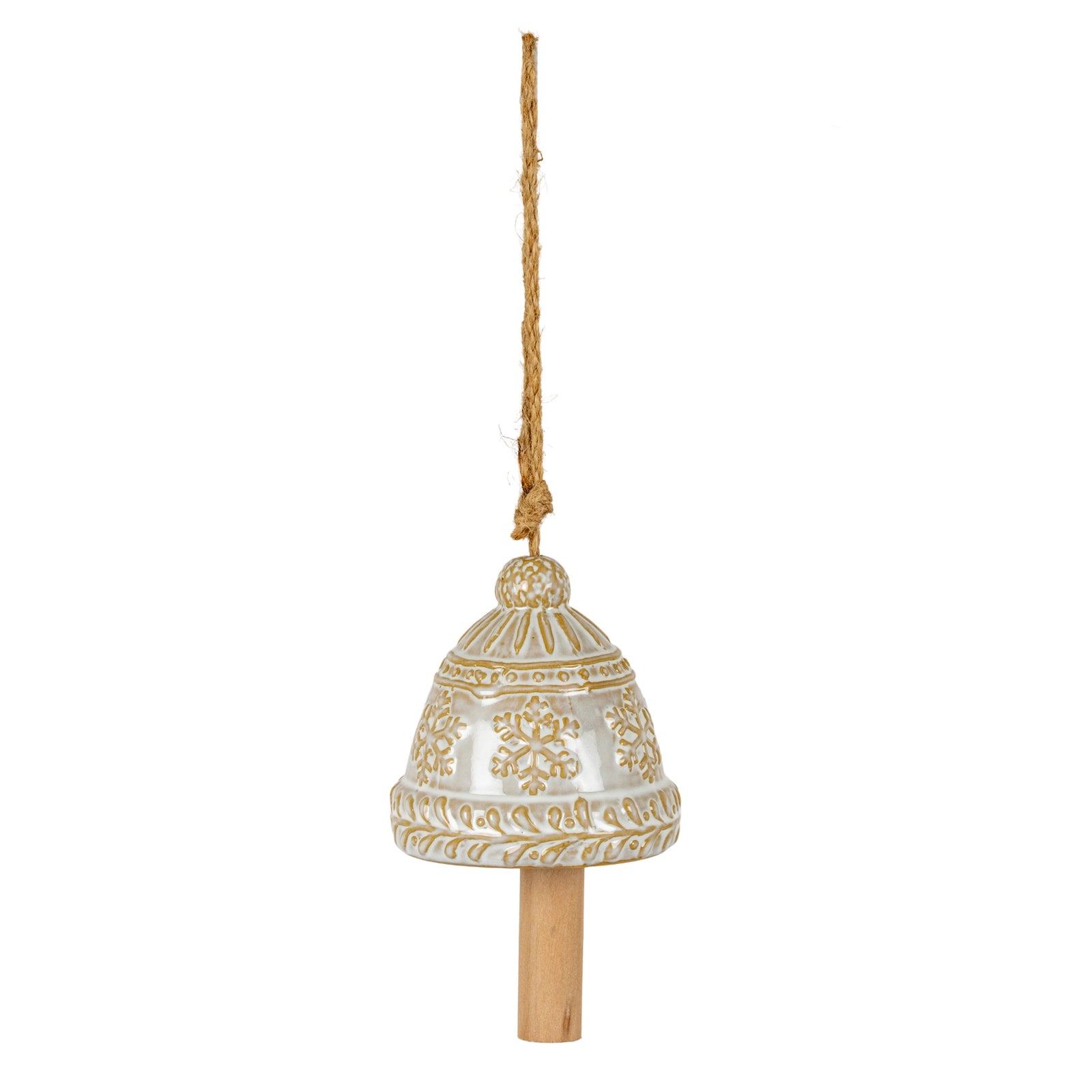 Ceramic Bell Tree Ornament with Snowflake Detail