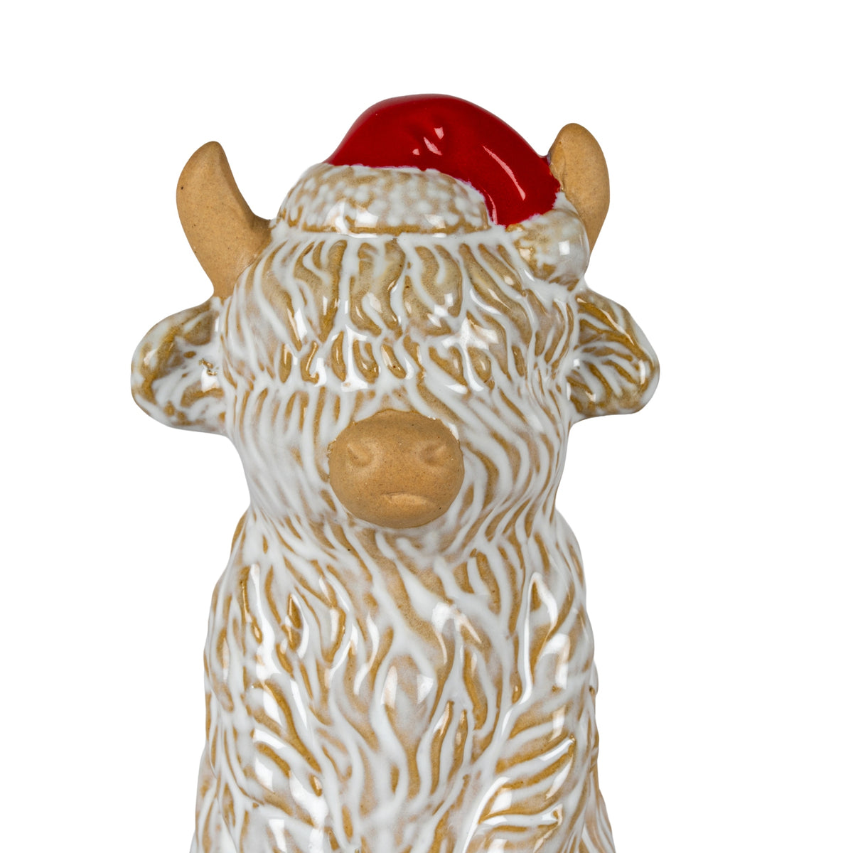 Merry Moo Ceramic Cow Ornament Gazing Left - White