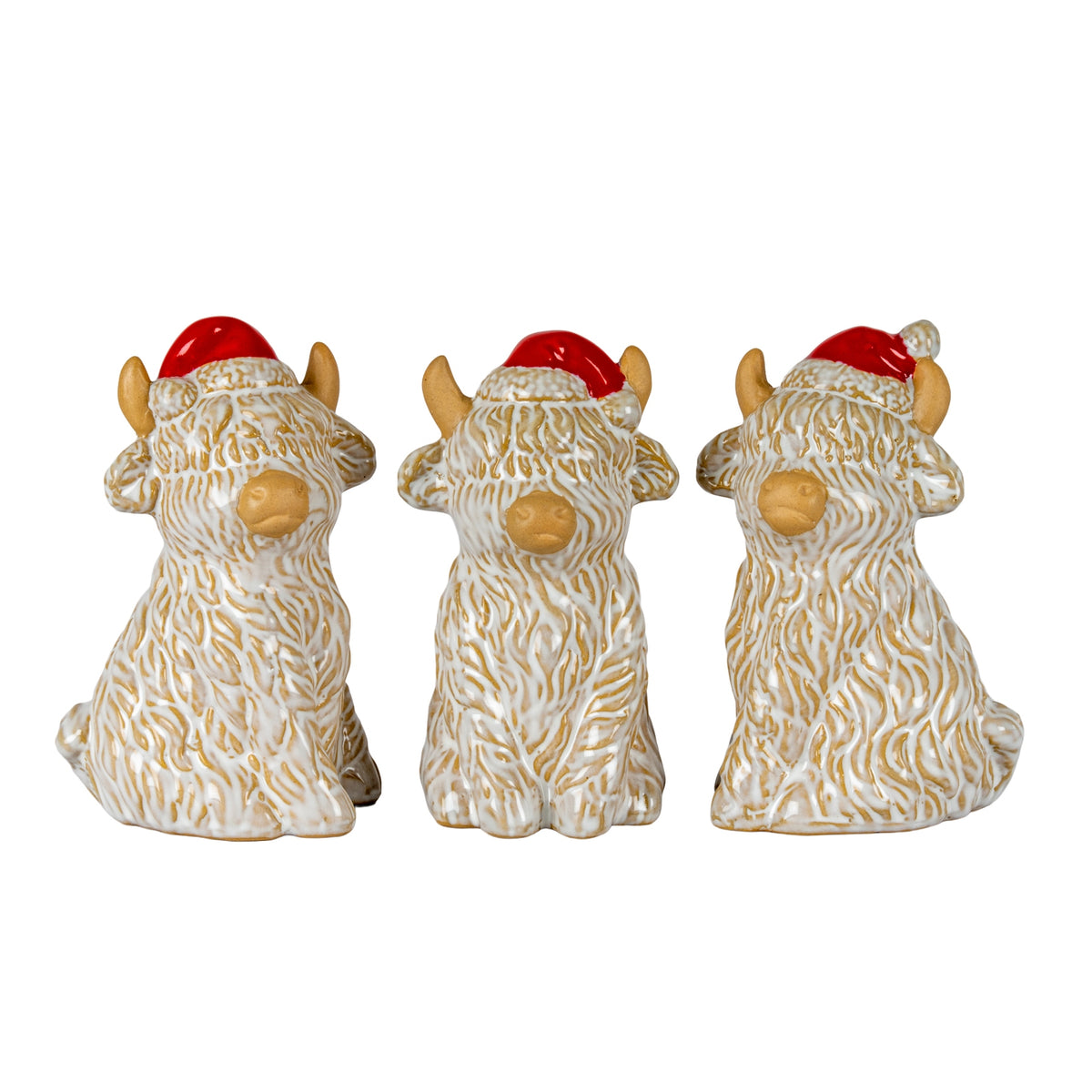 Merry Moo Ceramic Cow Ornament Gazing Left - White