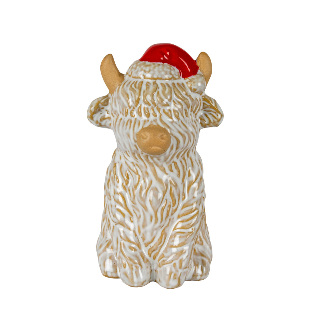 Merry Moo Ceramic Cow Ornament Gazing Left - White