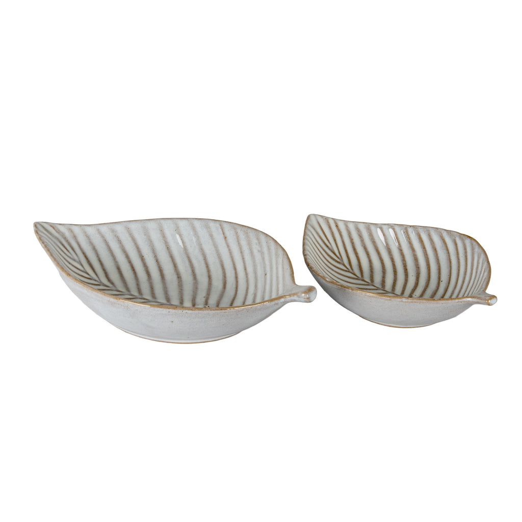 Alora Ceramic Elm Leaf Large Dish - White