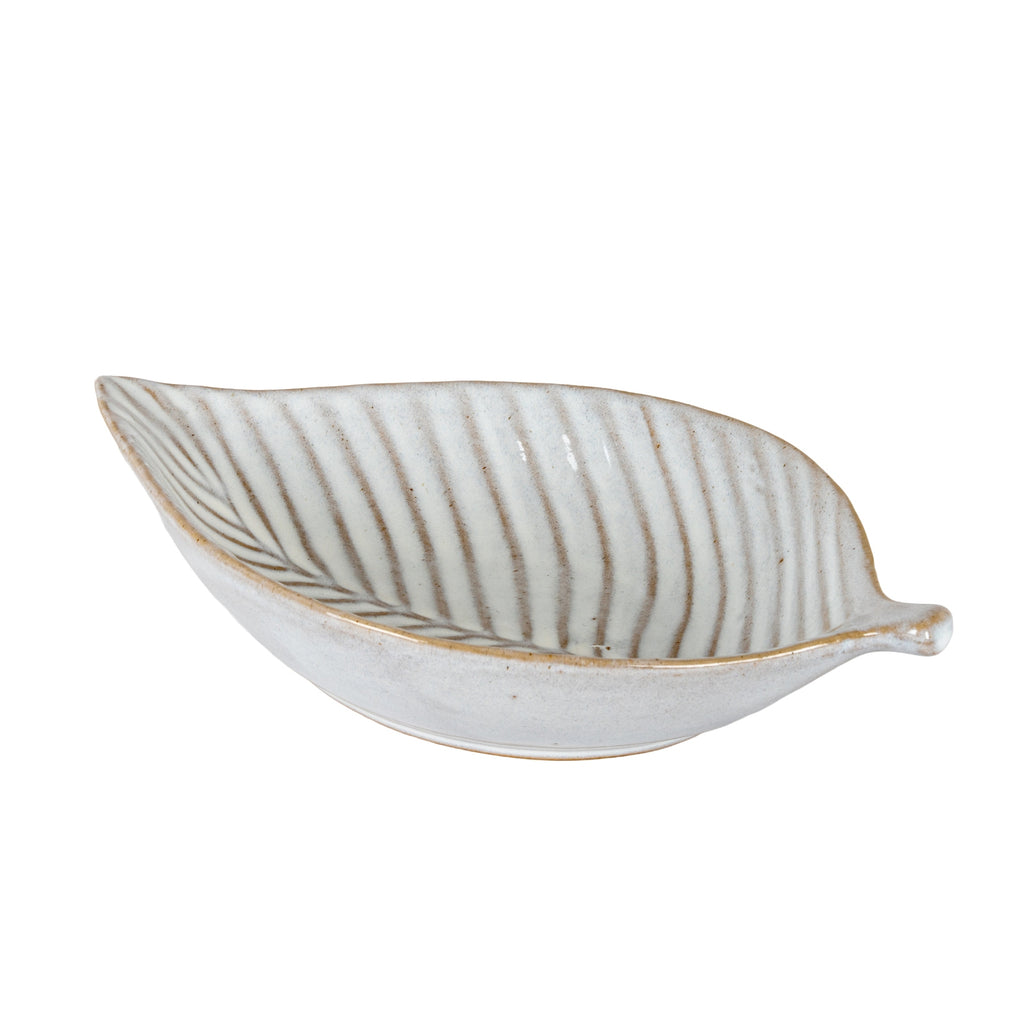 Alora Ceramic Elm Leaf Large Dish - White