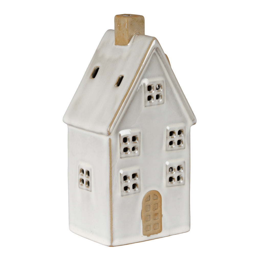 Alora Ceramic Large Townhouse with Led Light - White