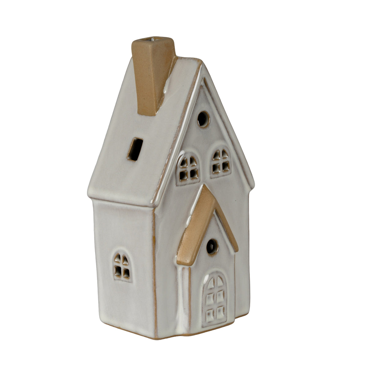 Alora Ceramic Medium Townhouse with Led Light - White