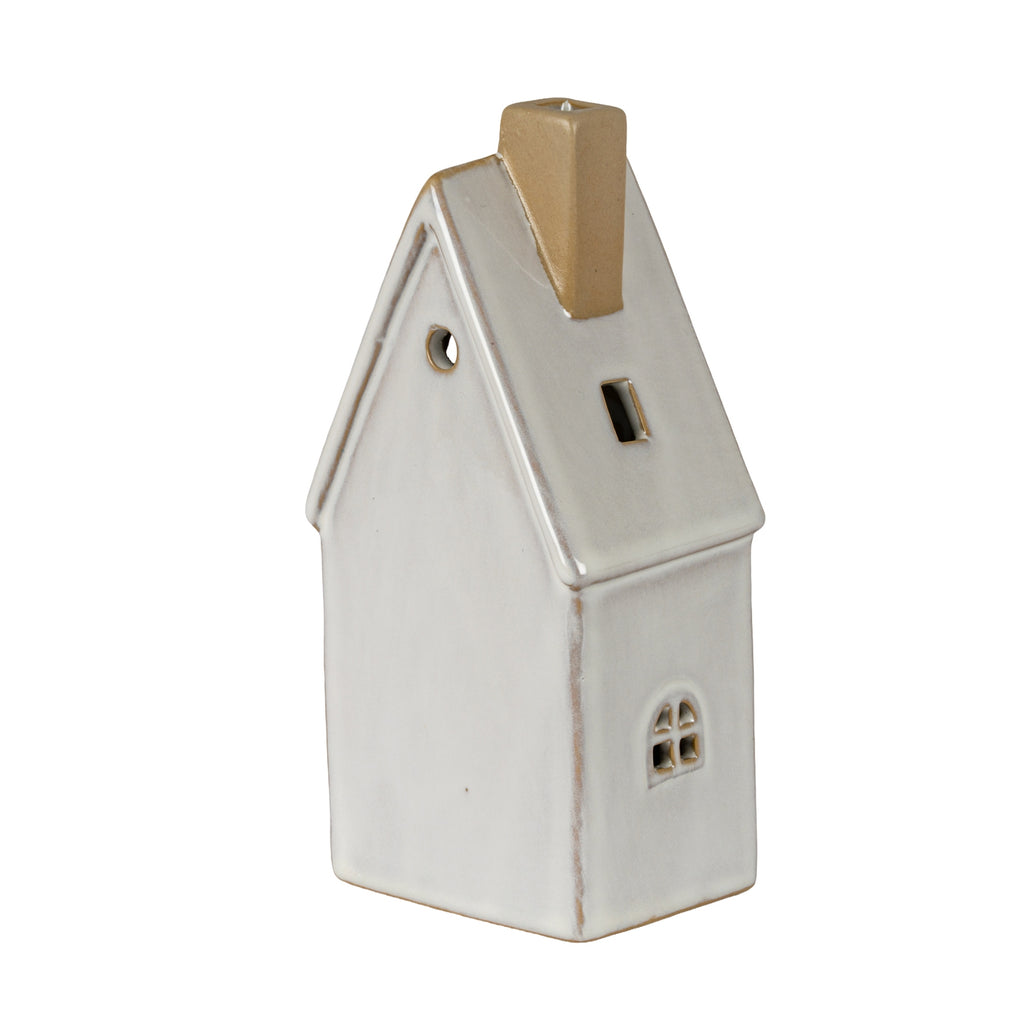 Alora Ceramic Medium Townhouse with Led Light - White