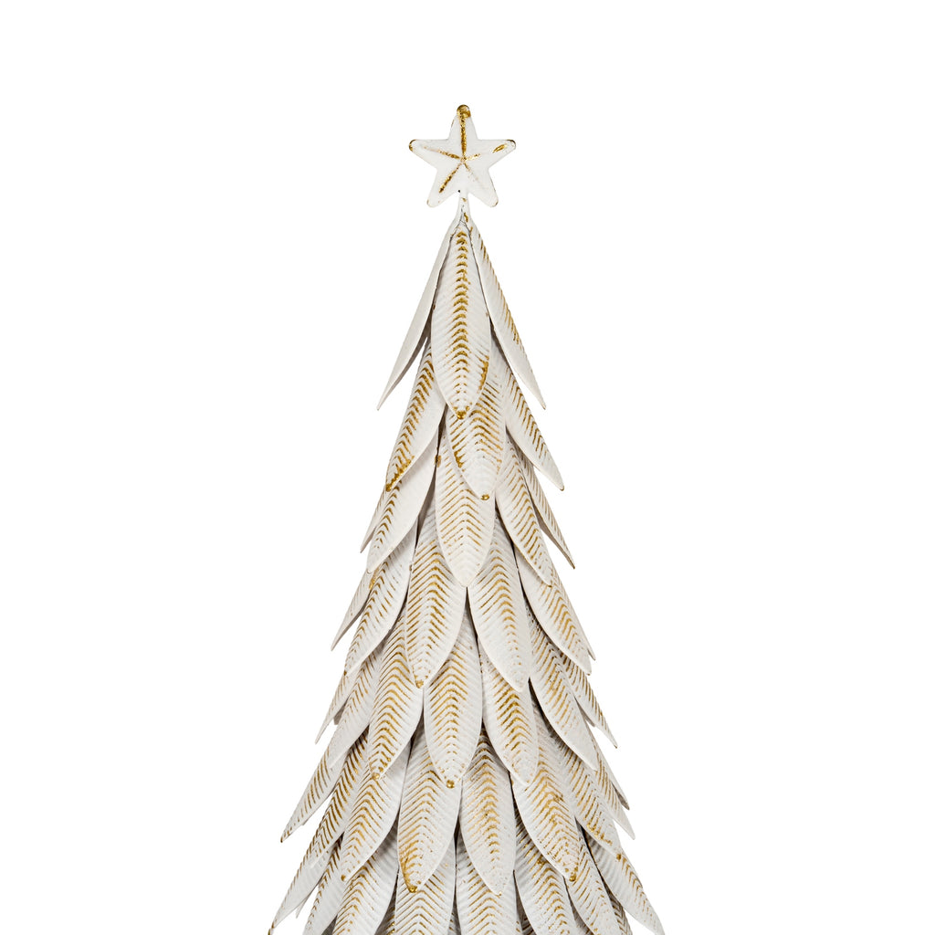 Large White Metal Christmas Tree On Wooden Stand
