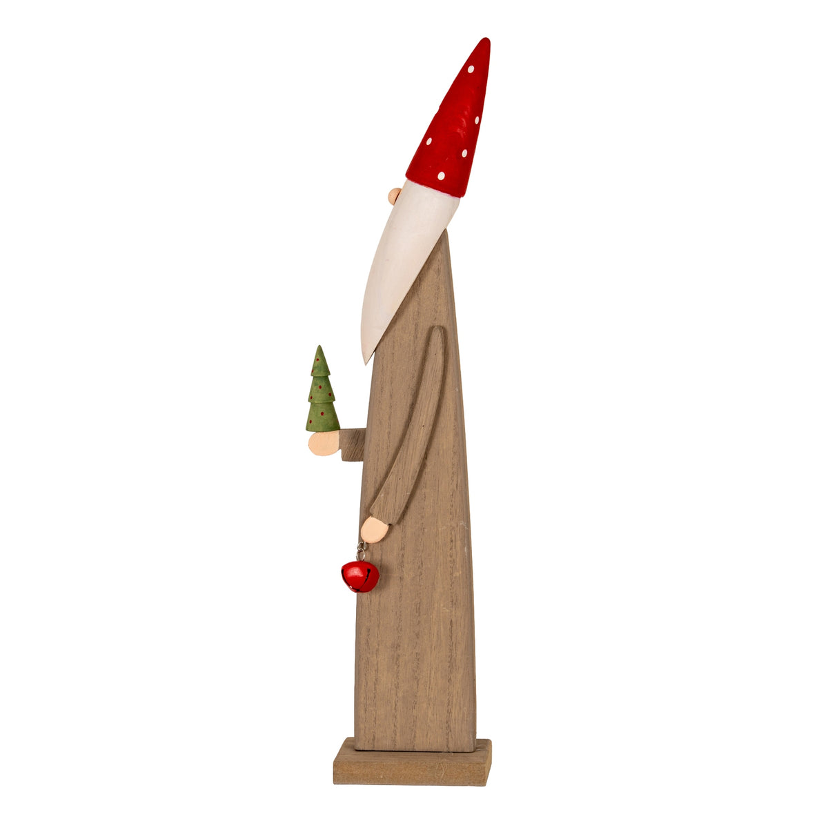 Wooden Festive Elf with Tree and Bell - Brown