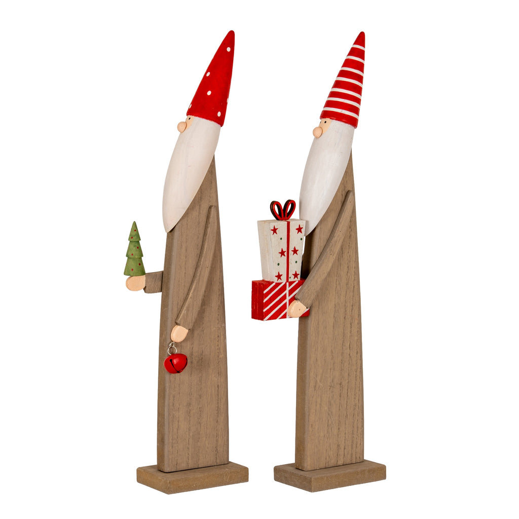 Wooden Festive Elf with Tree and Bell - Brown