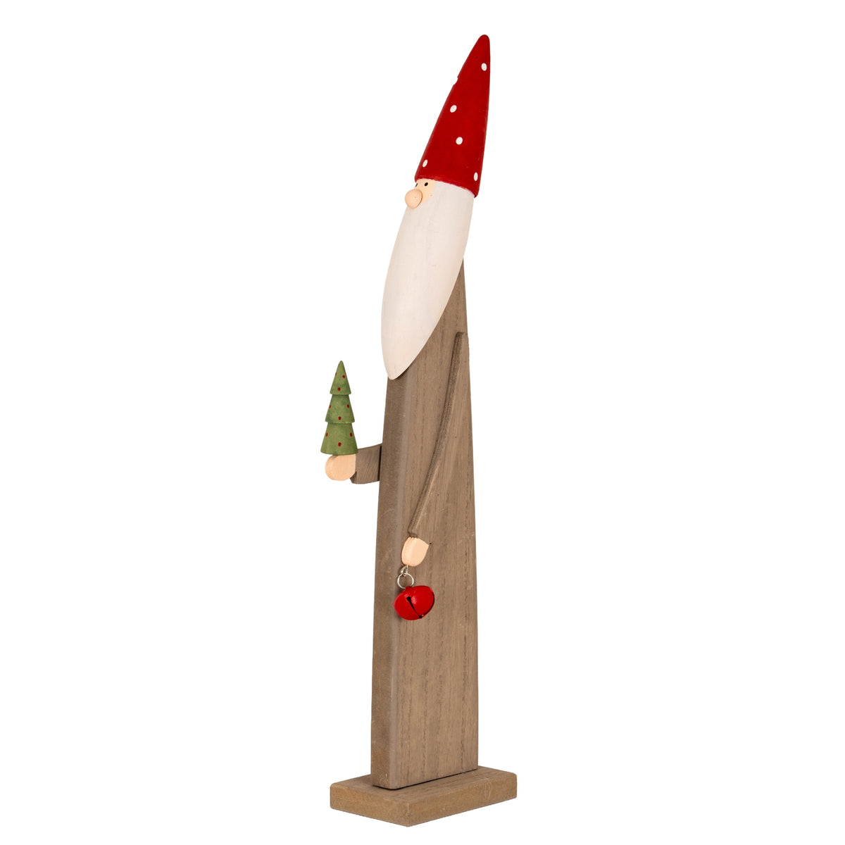 Wooden Festive Elf with Tree and Bell - Brown