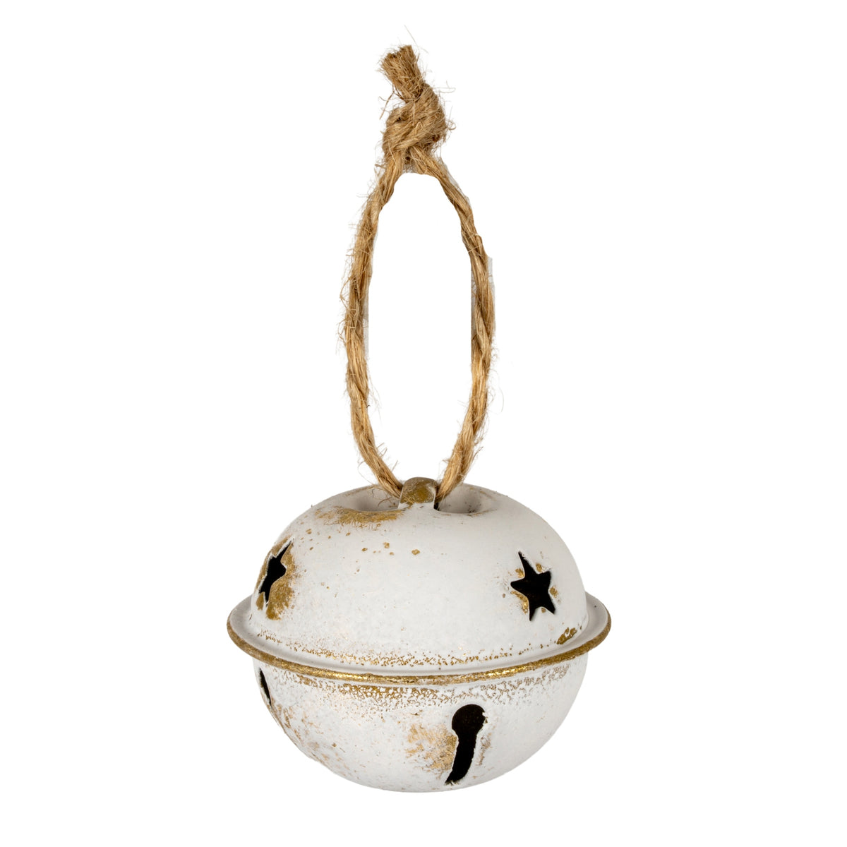 Eight Large Metal Nordic Bells In Wooden Box - White