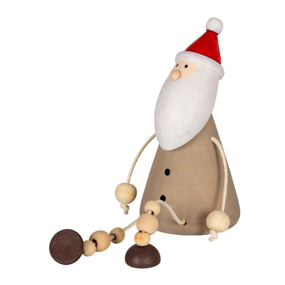 Wooden Jolly Sitting Santa Decoration - Brown