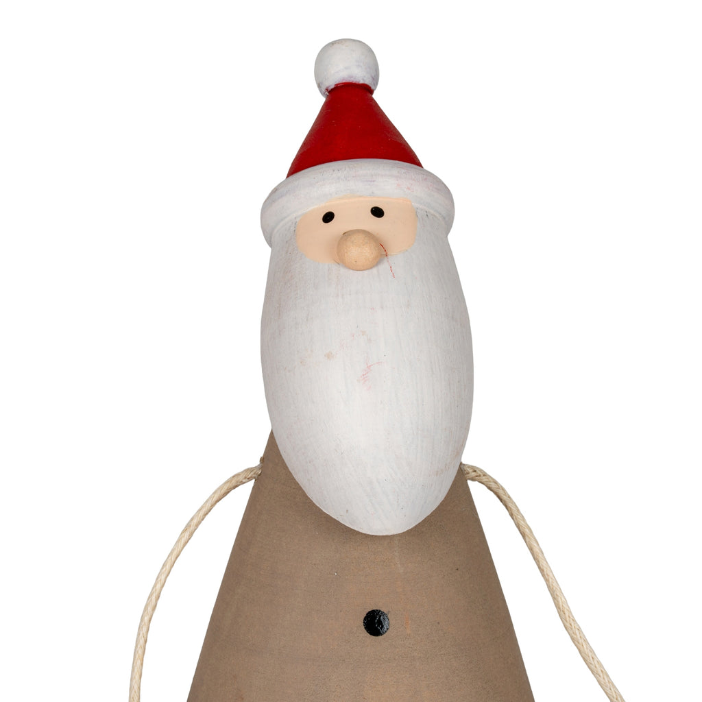 Wooden Jolly Sitting Santa Decoration - Brown