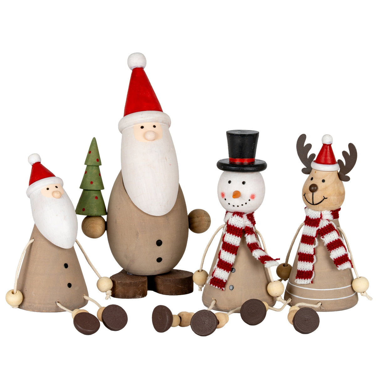 Wooden Jolly Sitting Santa Decoration - Brown