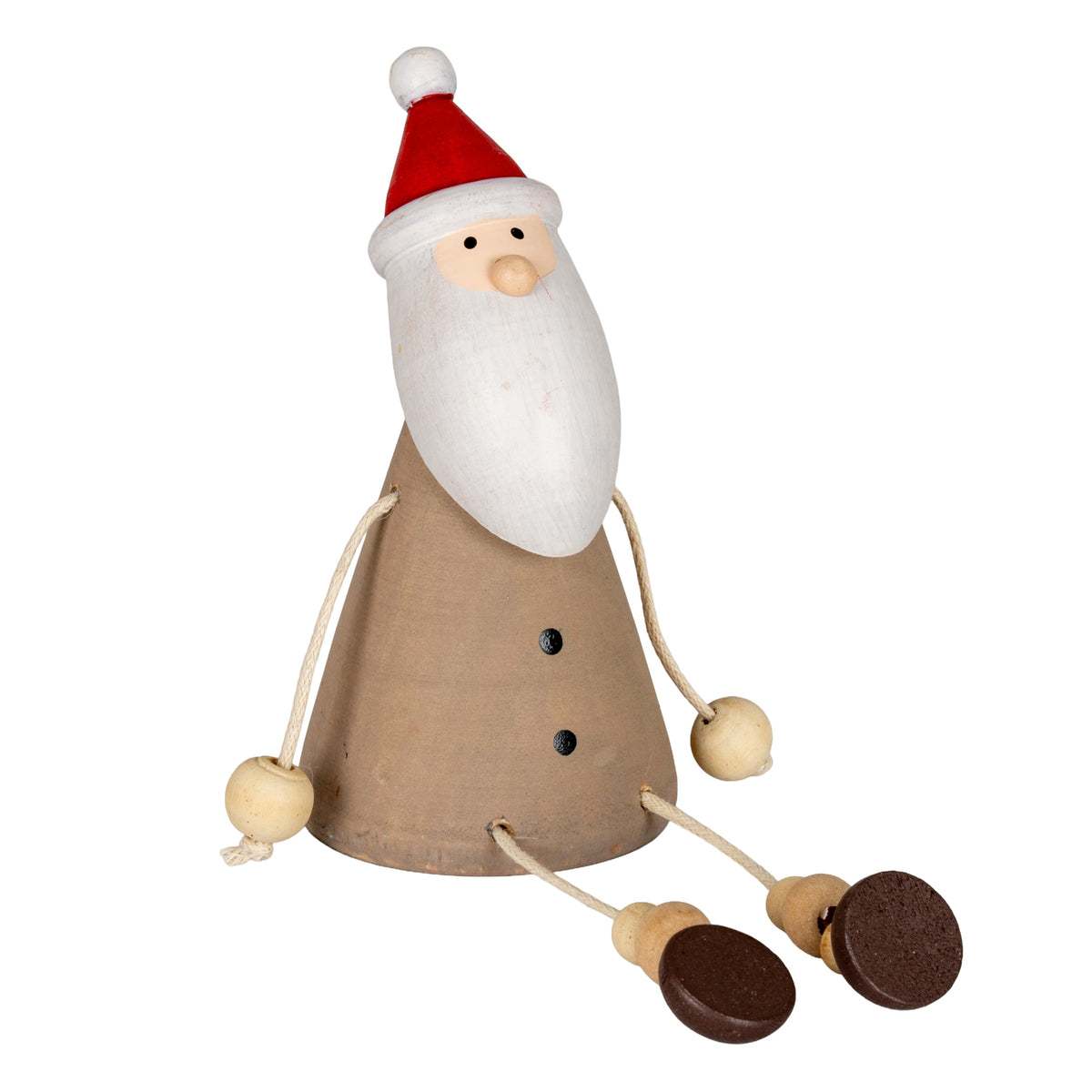 Wooden Jolly Sitting Santa Decoration - Brown