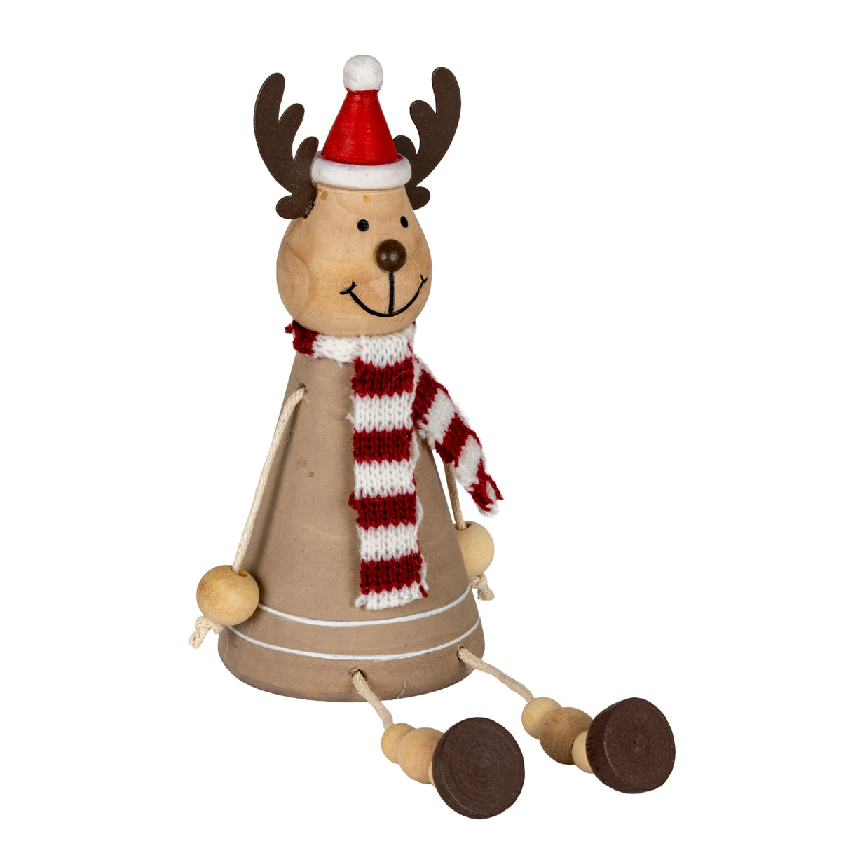 Wooden Jolly Sitting Reindeer Decoration - Brown