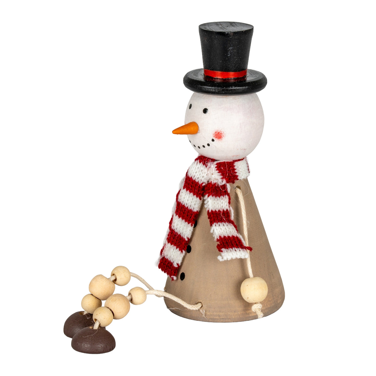 Wooden Jolly Sitting Snowman Decoration - Brown