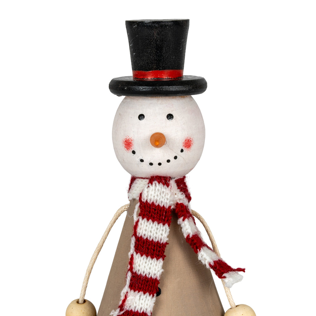 Wooden Jolly Sitting Snowman Decoration - Brown